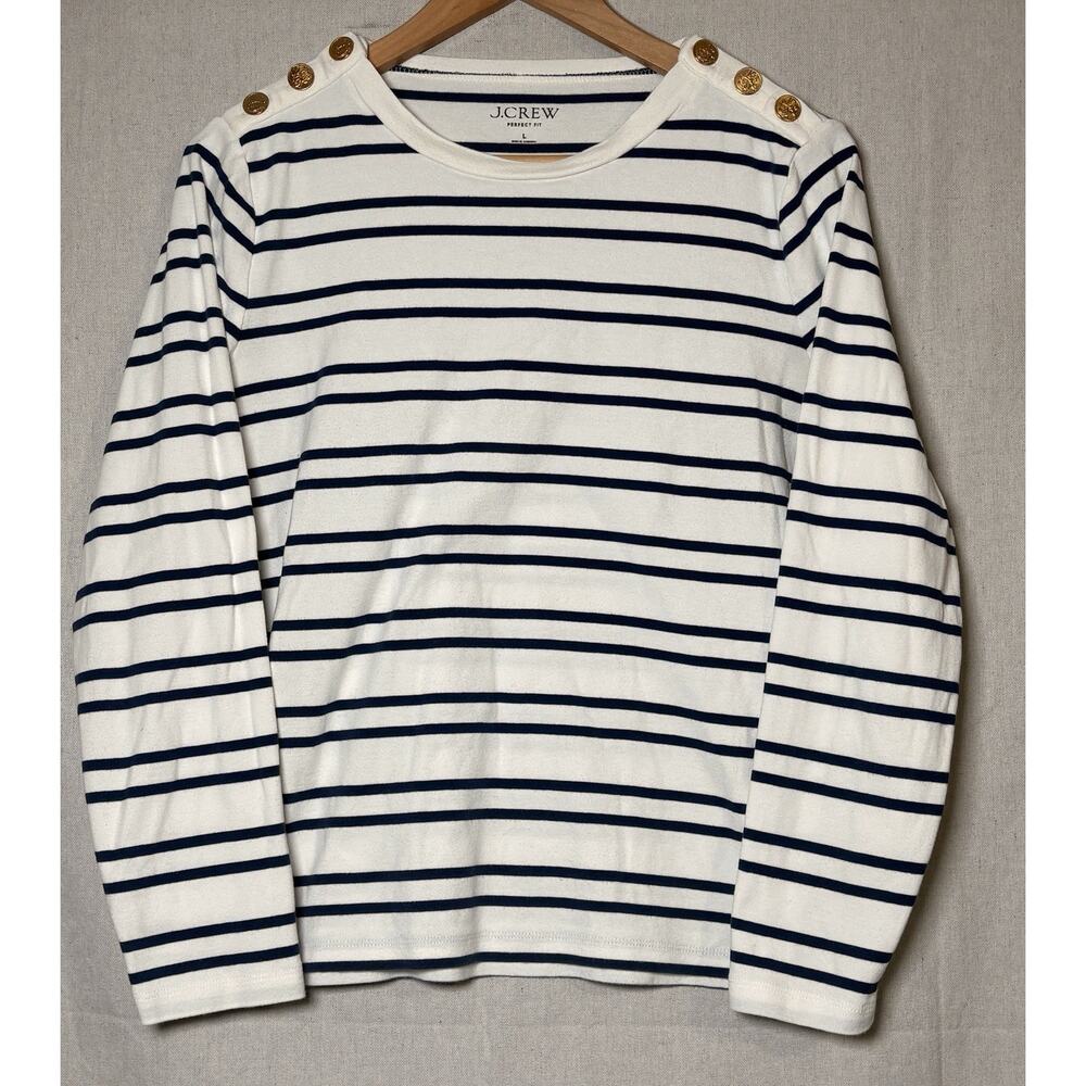 J. Crew Perfect-Fit Long-Sleeve Crewneck Button Shoulder Long‎ Sleeve T-Shirt L